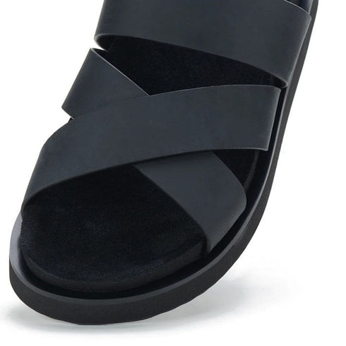 Rollie Womens Rhodes Cross Slide Rustic Black Leather